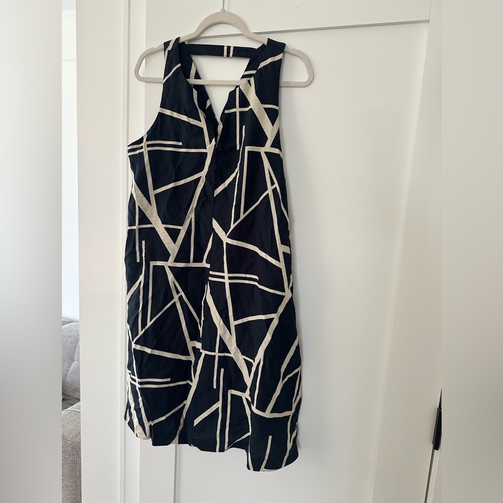Banana Republic Black Dress with Cream Geometric Print new size L